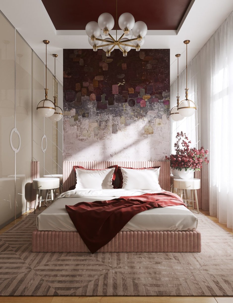 Спальня в брусничных тонах