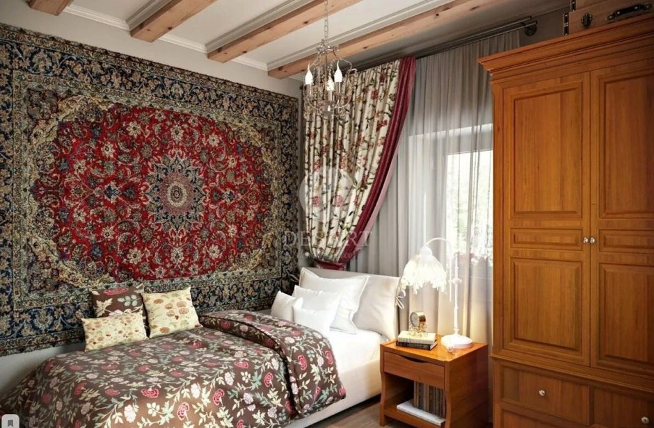Спальня в стиле бохо бежевого цветах