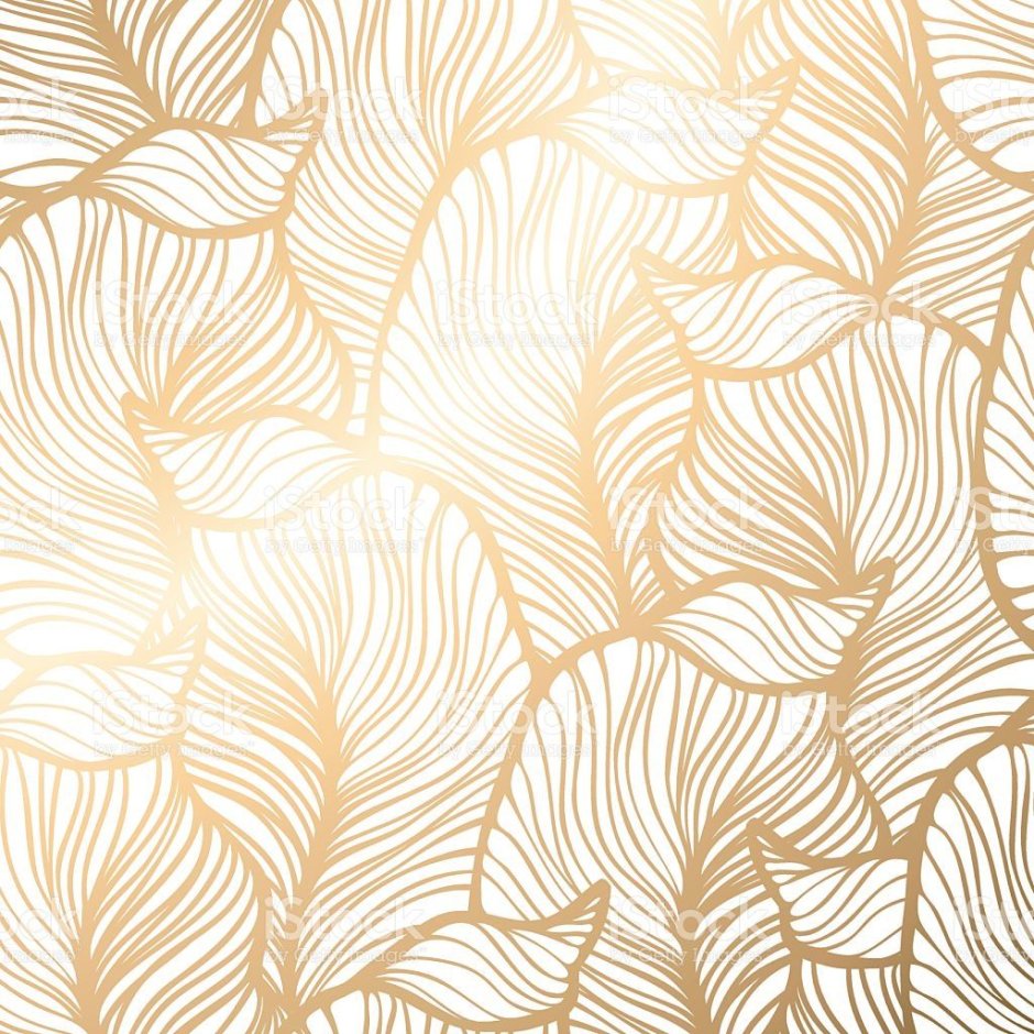 Обои белые с золотыми листьями