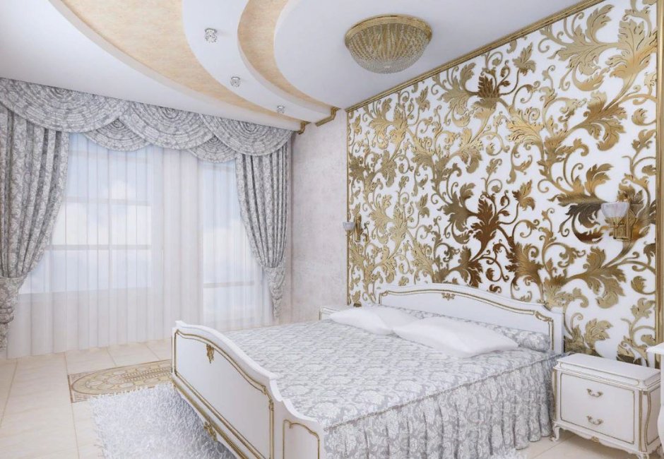 Спальня в бело золотистых тонах