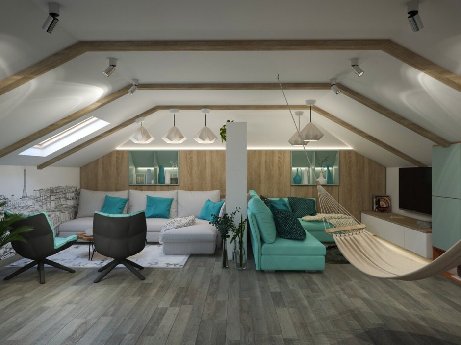 Комната на чердаке четырехскатной крыши