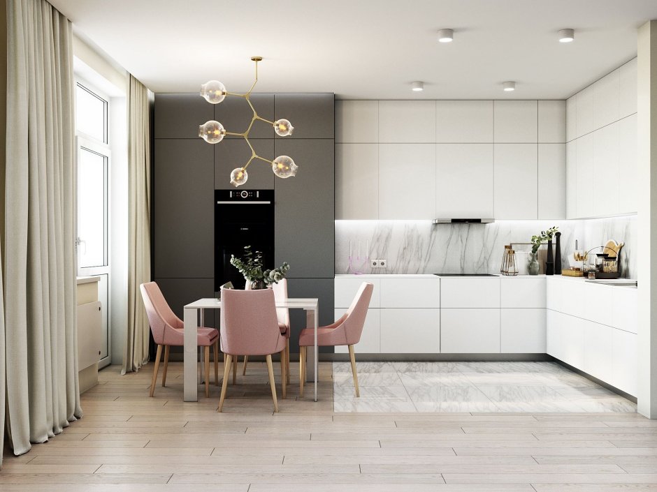 Интерьер кухни в пудровых тонах