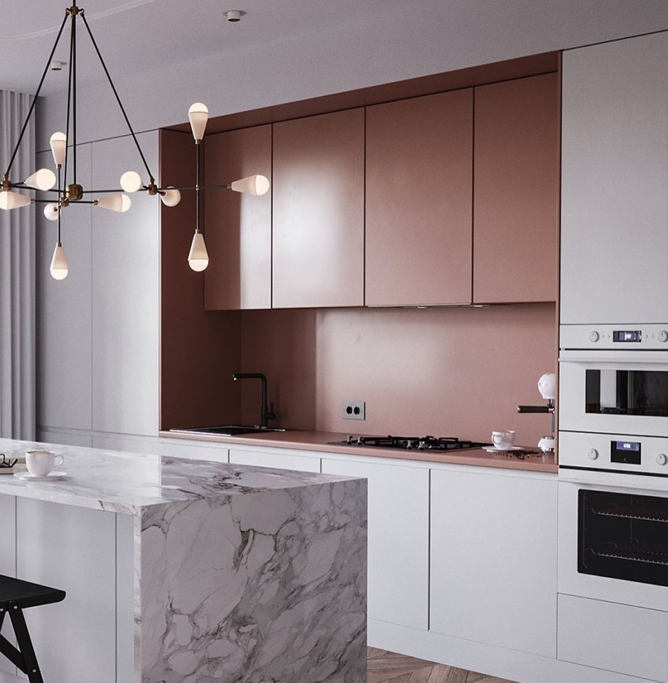 Современная кухня в пудровых тонах