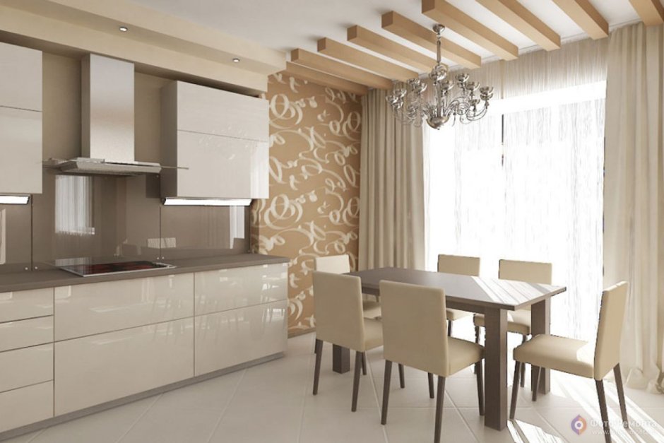 Обои для кухни в бежевых тонах