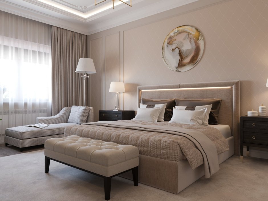 Спальня Неоклассика в серо- бежевых тонах