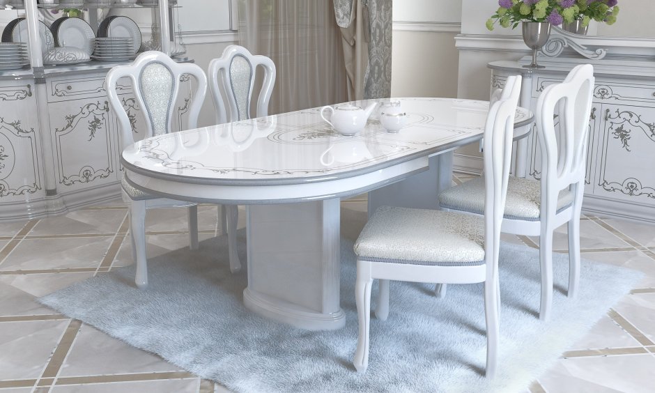 Стол роза белое серебро Интердизайн