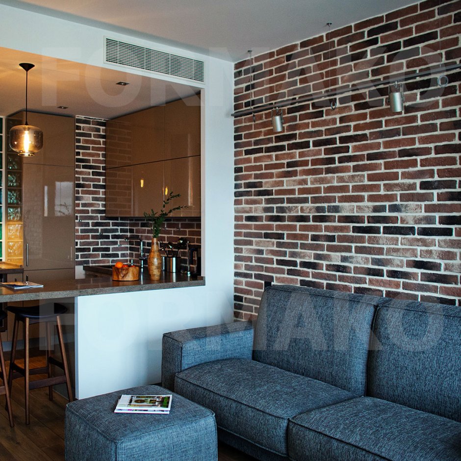 Отделка кирпичиками декоративная в студии