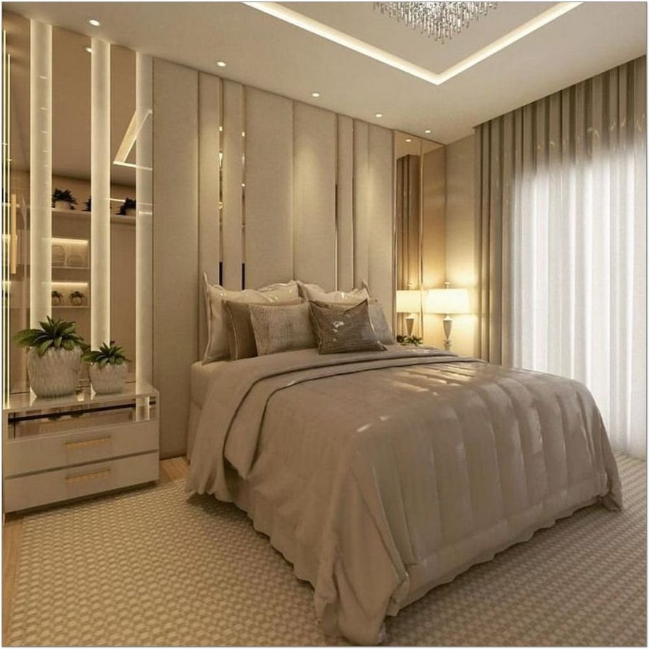 Современная спальня в пастельных тонах