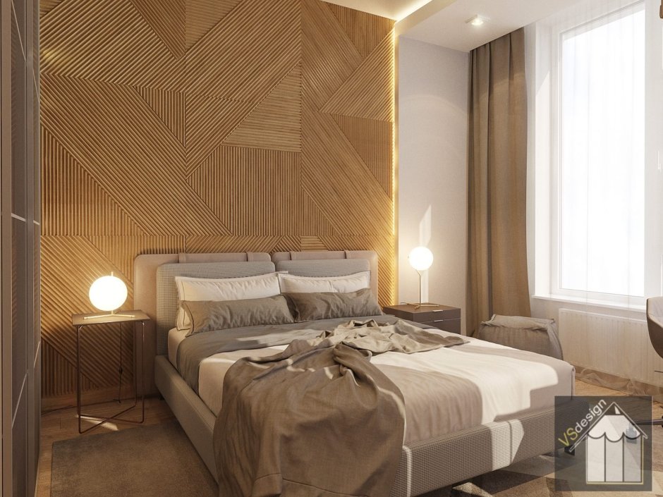 Современная спальня в теплых тонах