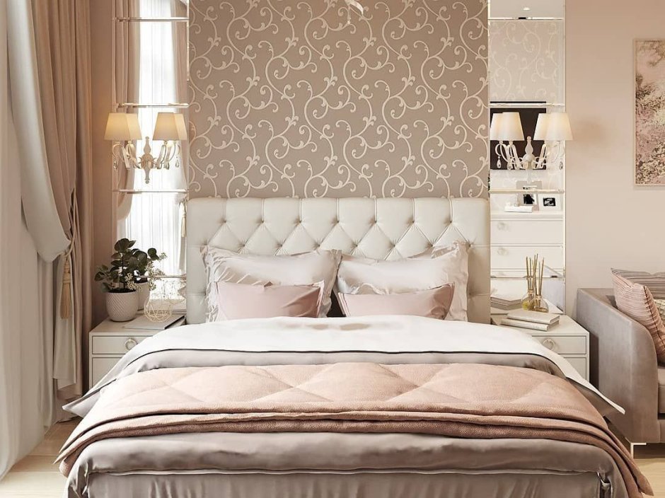 Интерьер спальни в нюдовых оттенках
