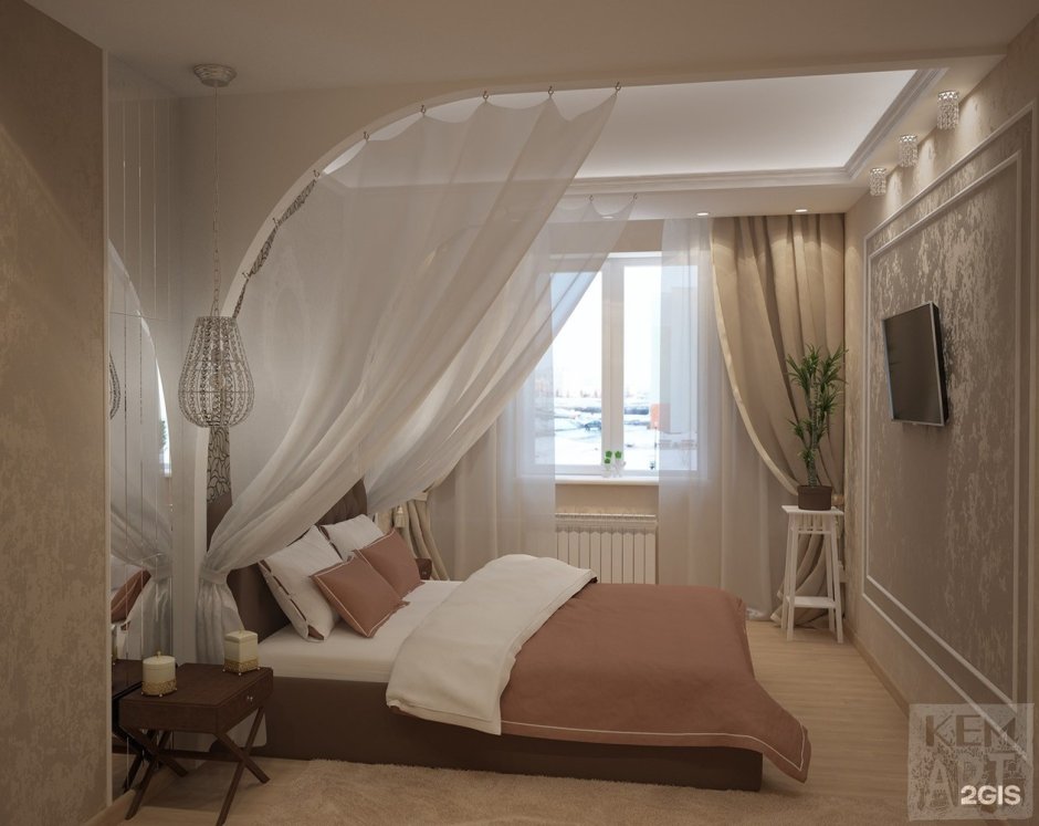 Уютная спальня в теплых тонах 12 метров
