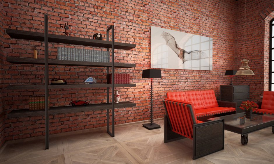 Подсветка кирпичной стены в стиле лофт