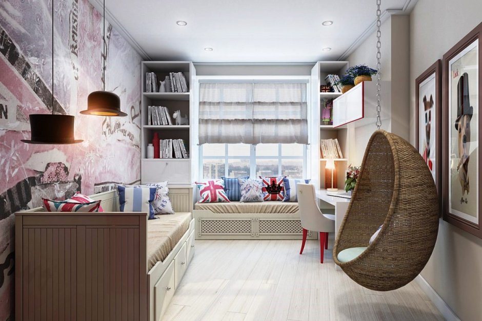 Комната для девочки подростка с подвесным креслом