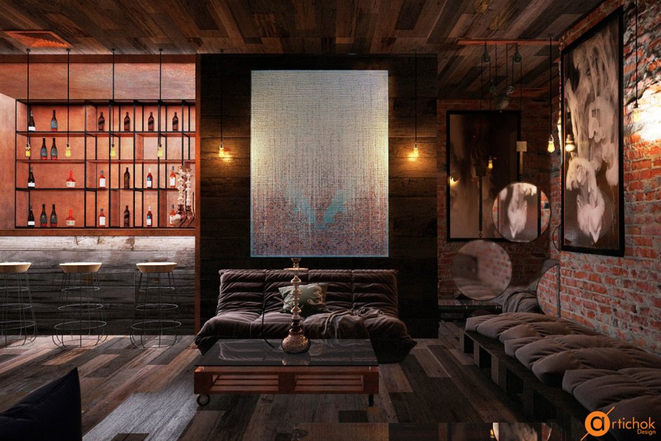 Интерьер кальянной в стиле лофт