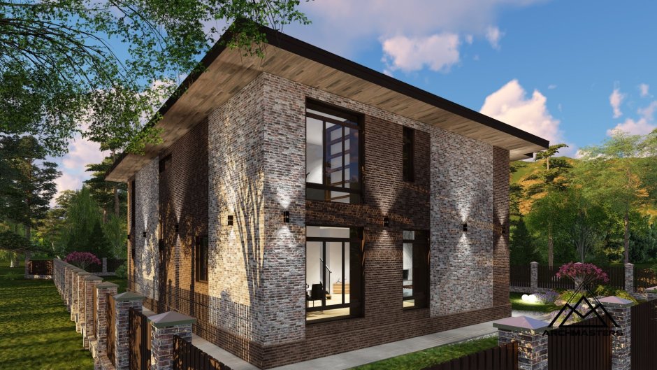 Комбинированные фасады домов из кирпича и штукатурки