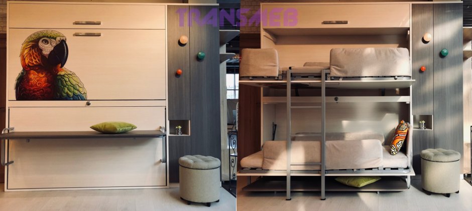 Двухэтажная откидная кровать трансформер "хостел, Тип 2"
