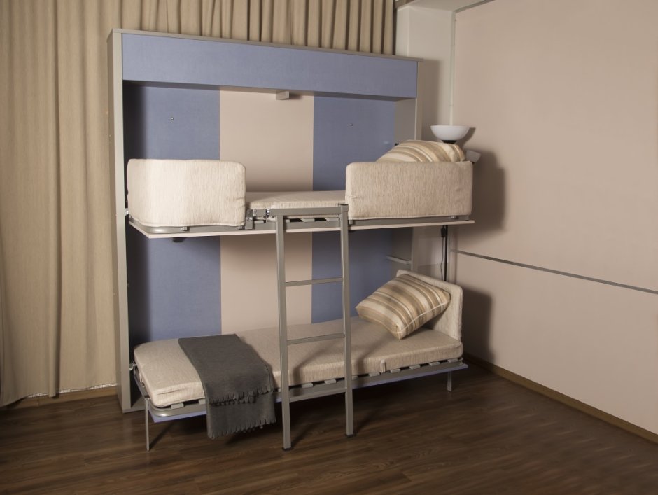 Откидная двухъярусная кровать трансформер для двоих детей