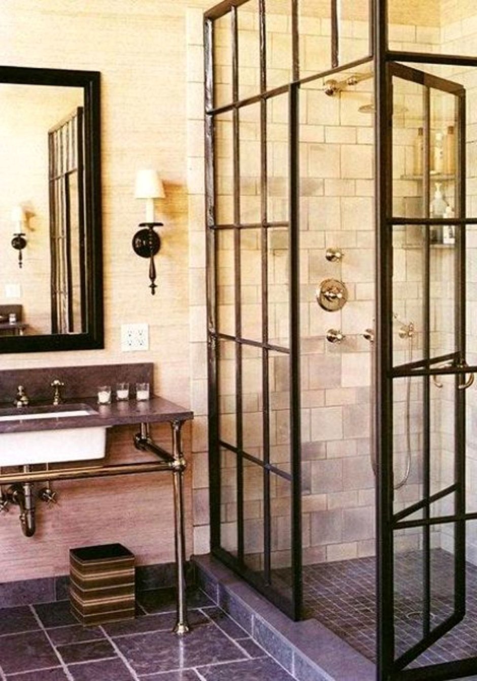 Душевая кабина в стиле лофт черная 90x100