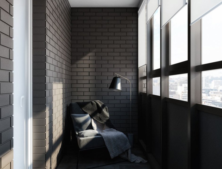 Серый кирпич на лоджии