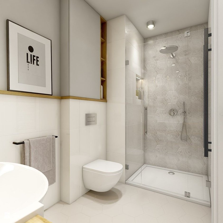 Маленькая ванная с душевой и туалетом