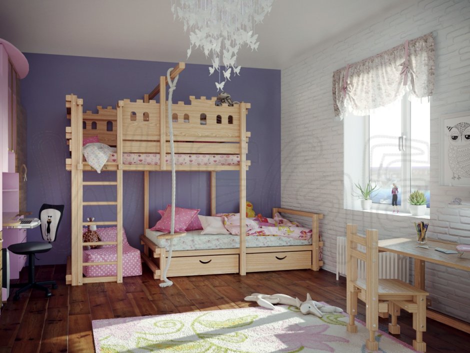 Двухъярусная кровать со смещением для подростков
