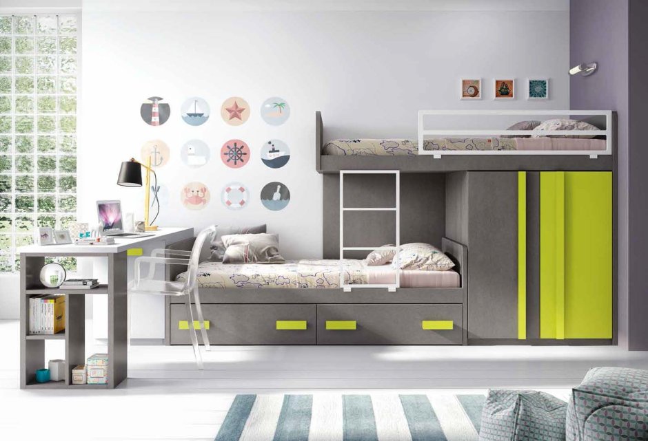 Невысокие двухъярусные кровати для двоих детей