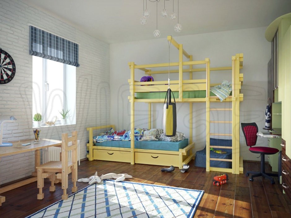 Двухэтажная кровать серая