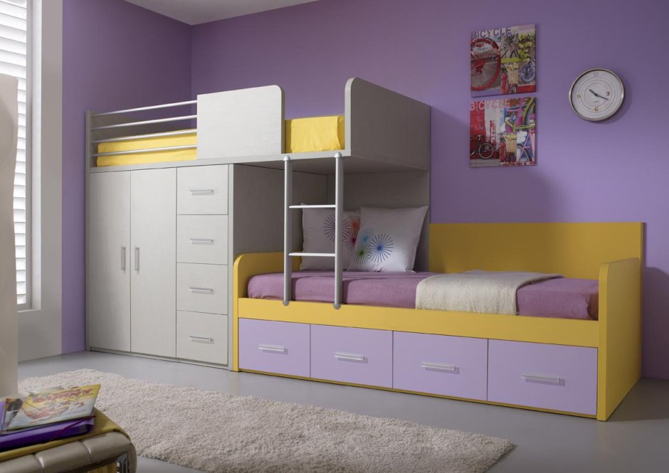 Двухъярусная кровать со шкафчиками