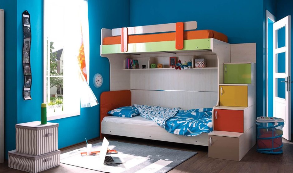 2х ярусная кровать с лестницей комодом икеа