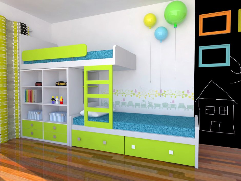 Двухъярусная кровать со ступеньками