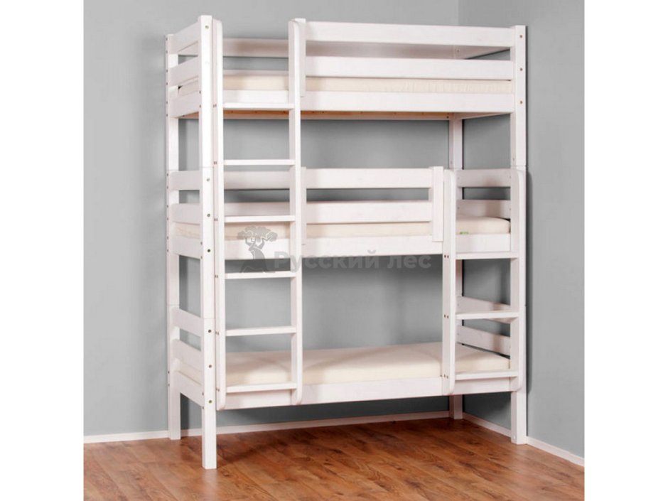 Panana White Solid Wood Triple Bunk Bed 3 Sleeper Twins children