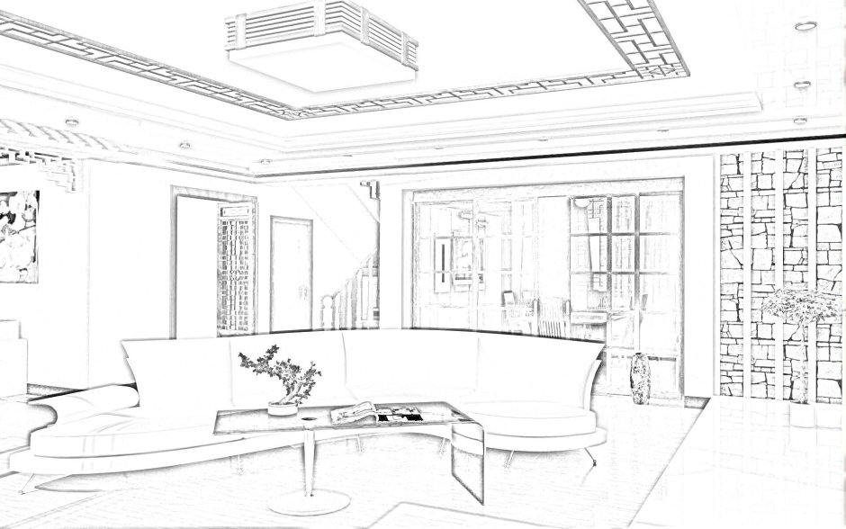 Контурный эскиз интерьера