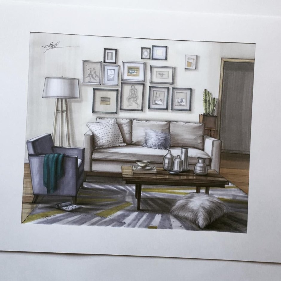 Перспектива фронтальная скейч интерьер