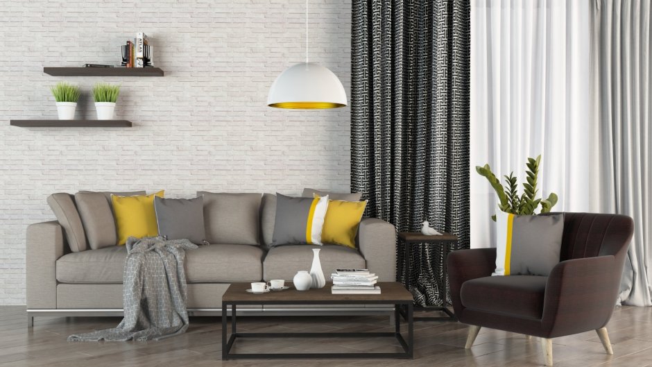 Серый диван в интерьере