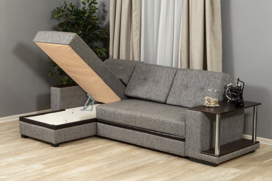 Квадро-2 угловой диван с баром, с пуфиками и столиком в подлокотниках