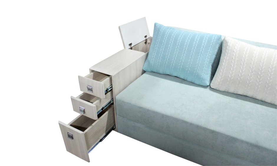 Диван с полками в подлокотниках