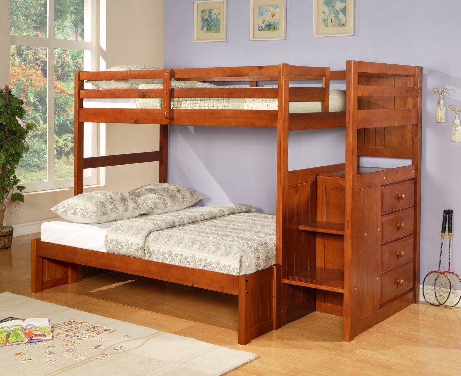 Двухъярусная кровать с двуспальной кроватью