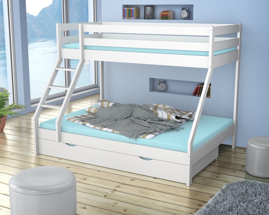 Двухъярусная кровать с кроватью внизу для родителей