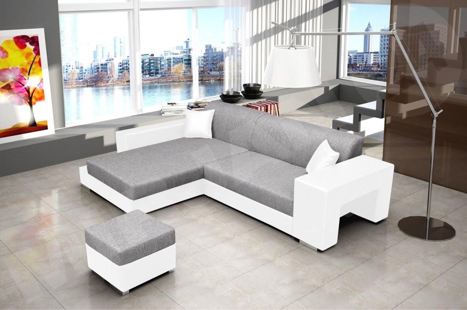 Угловой диван с пуфиком