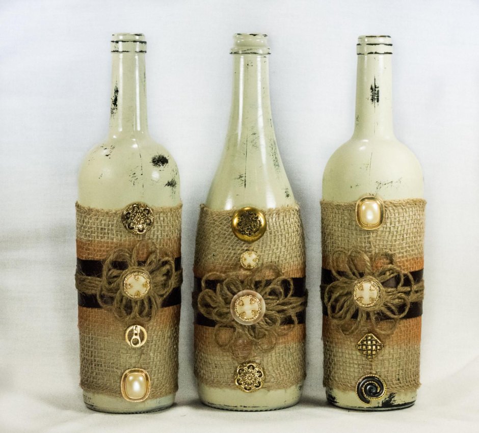 Декор бутылок в стиле рустик