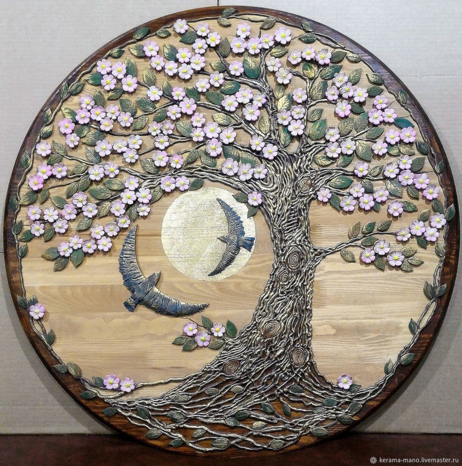 Цветы на круглом холсте