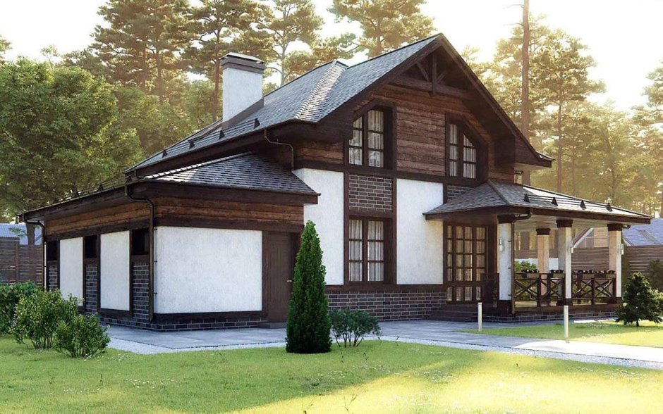 Комбинированный фасад планкен и камень