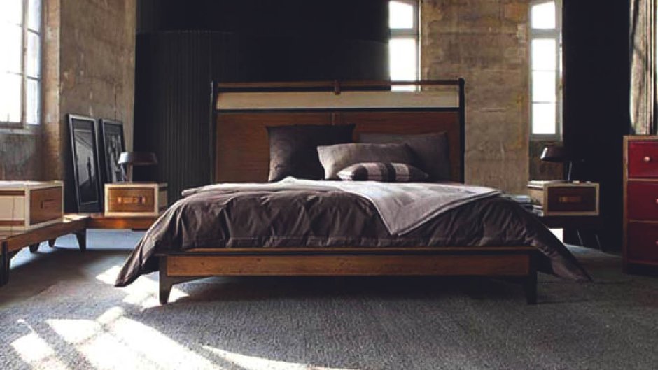 Кровать в стиле лофт из металла и дерева