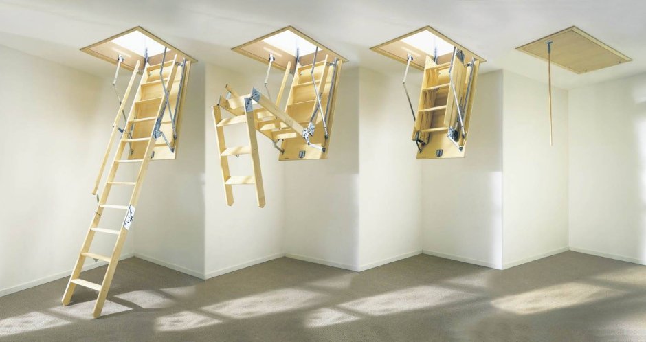 Натяжной потолок с чердачной лестницей фото