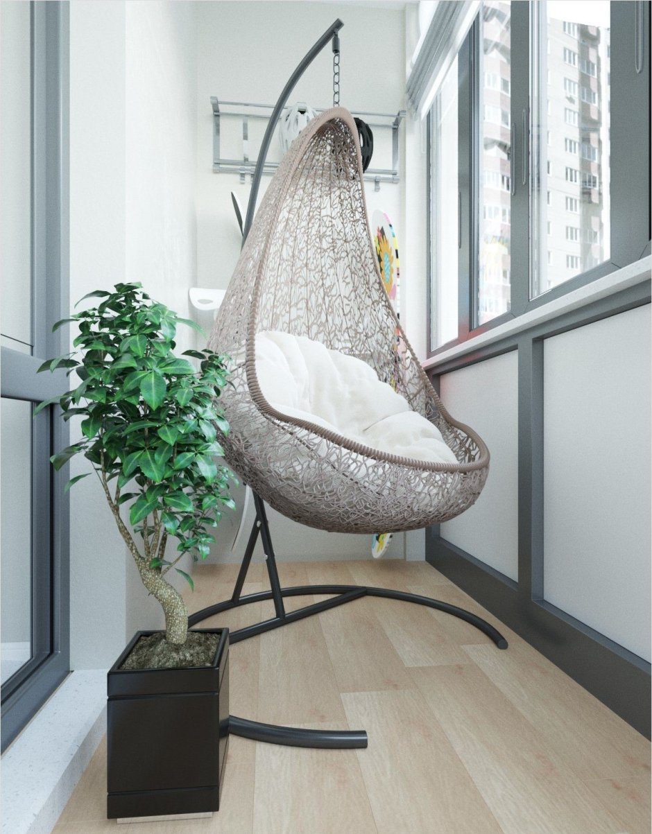 Уютный балкон с подвесным креслом