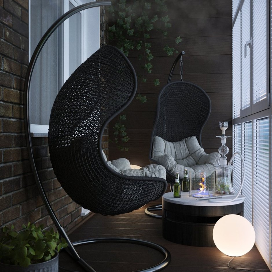 Подвесное кресло на балконе