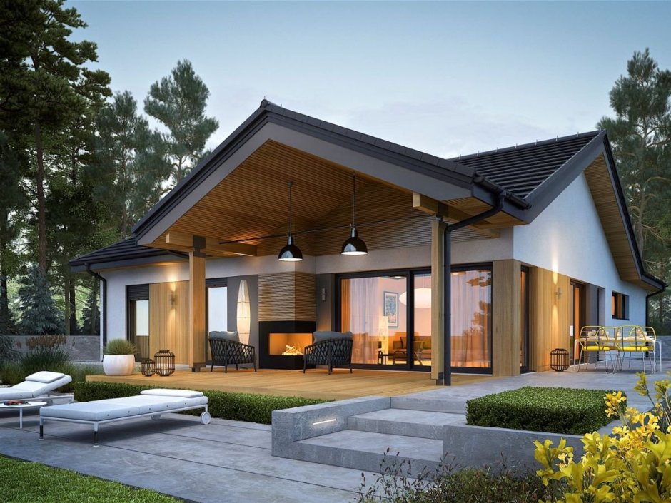 Одноэтажные дома с панорамными окнами