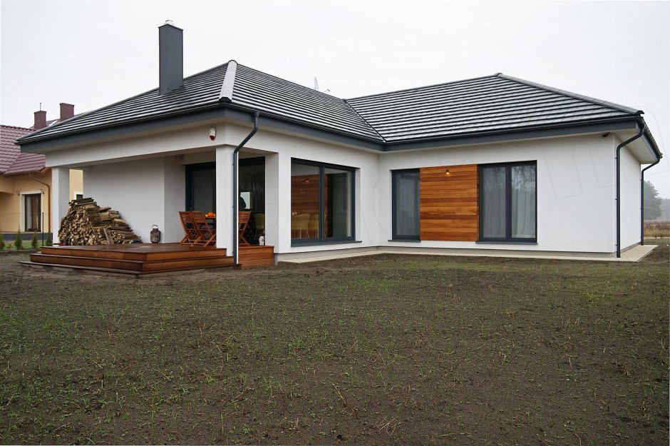 Фасад штукатурка и дерево одноэтажный дом