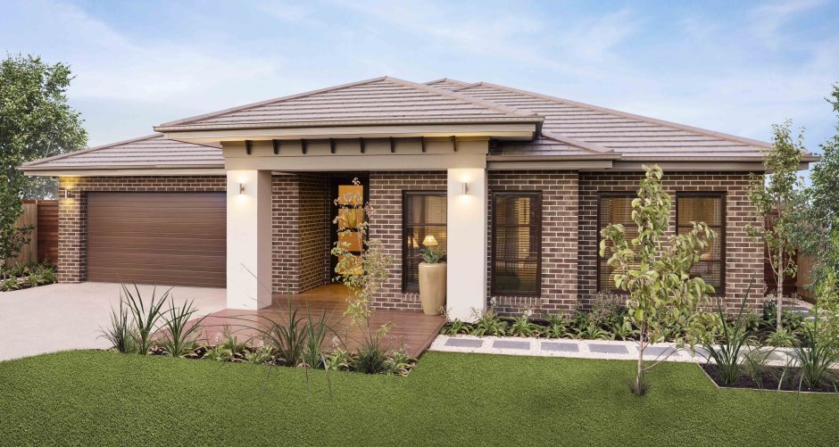 Современный одноэтажный кирпичный дом