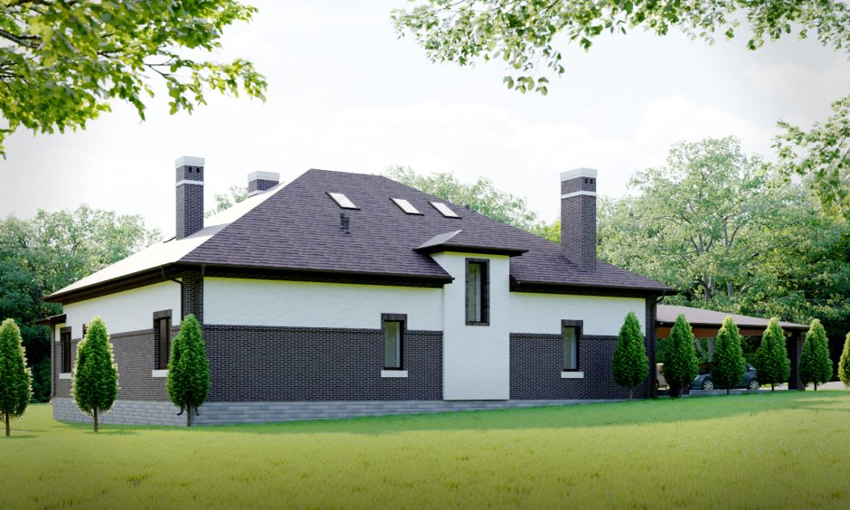 Одноэтажный дом в стиле Райта 150 кв м